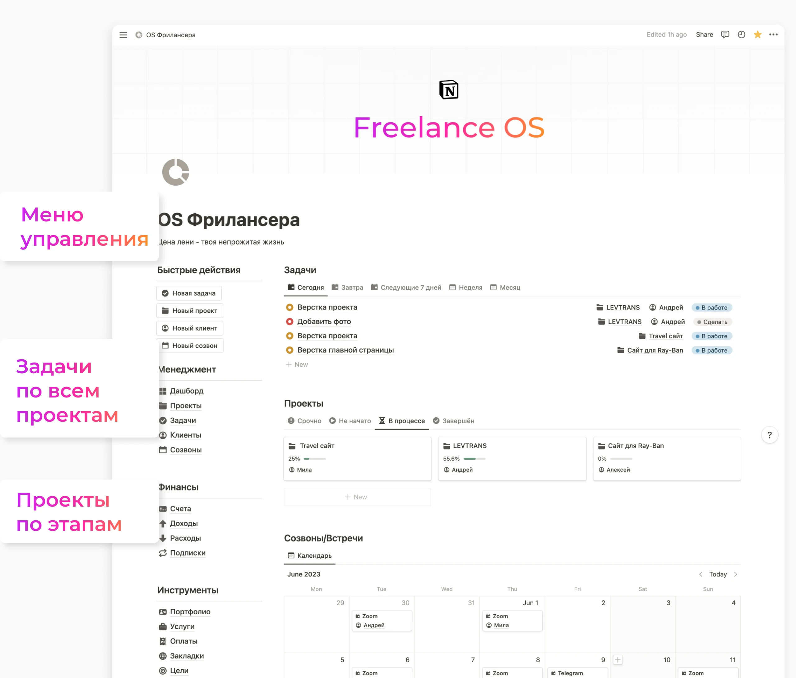 Дашборд для фрилансера в BuildIn – Freelance OS